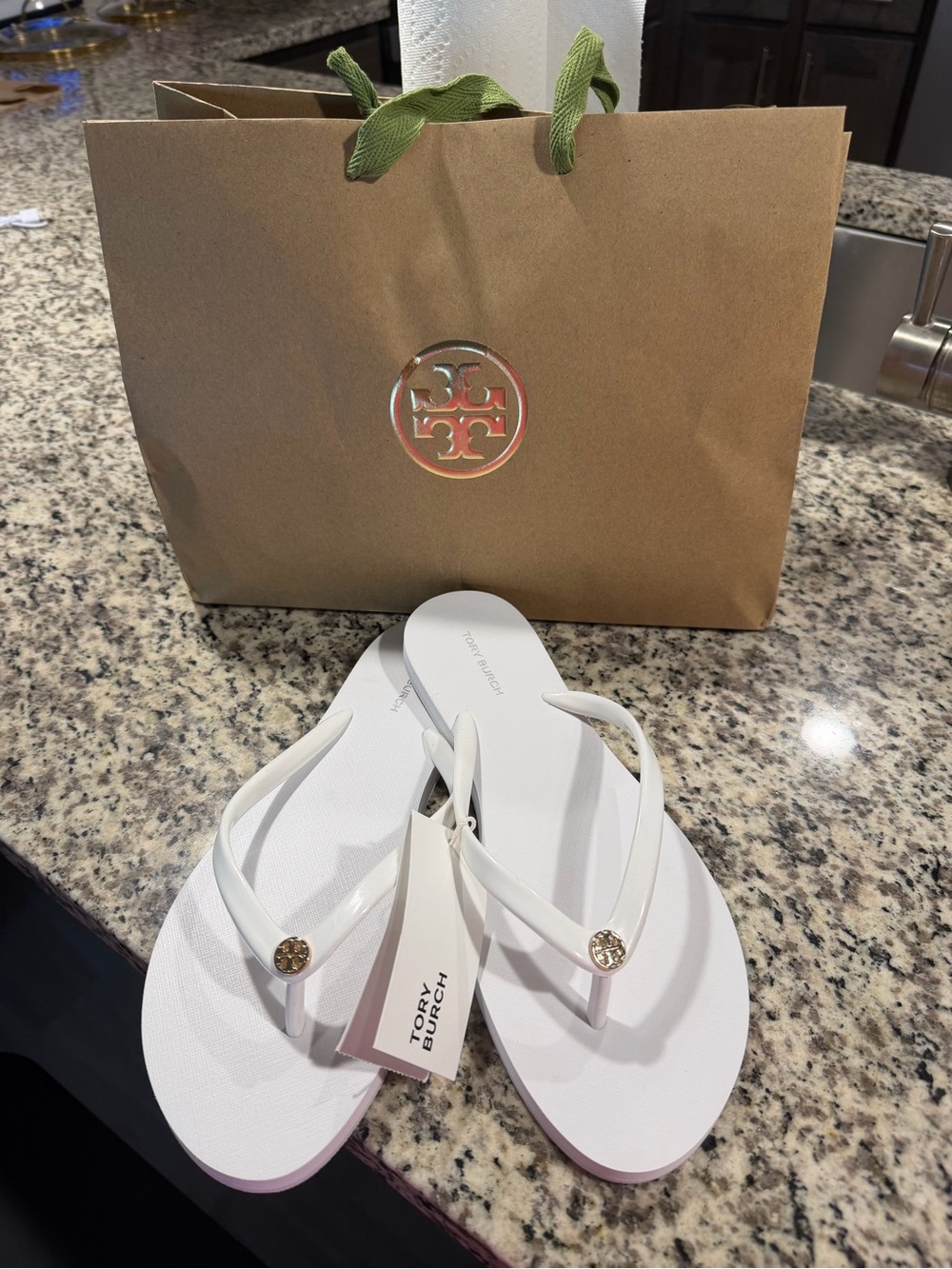 Tory Burch White Logo Thong Flip Flops